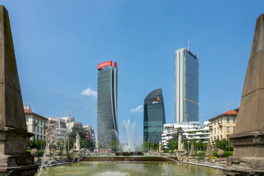 Milan, Italy 22.07.2023 3 Towers in CityLife. CityLife is a residential, commercial and business district situated a short distance from the old city centre of Milan, Italy