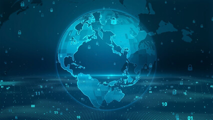 Digital business technology security sphere map background