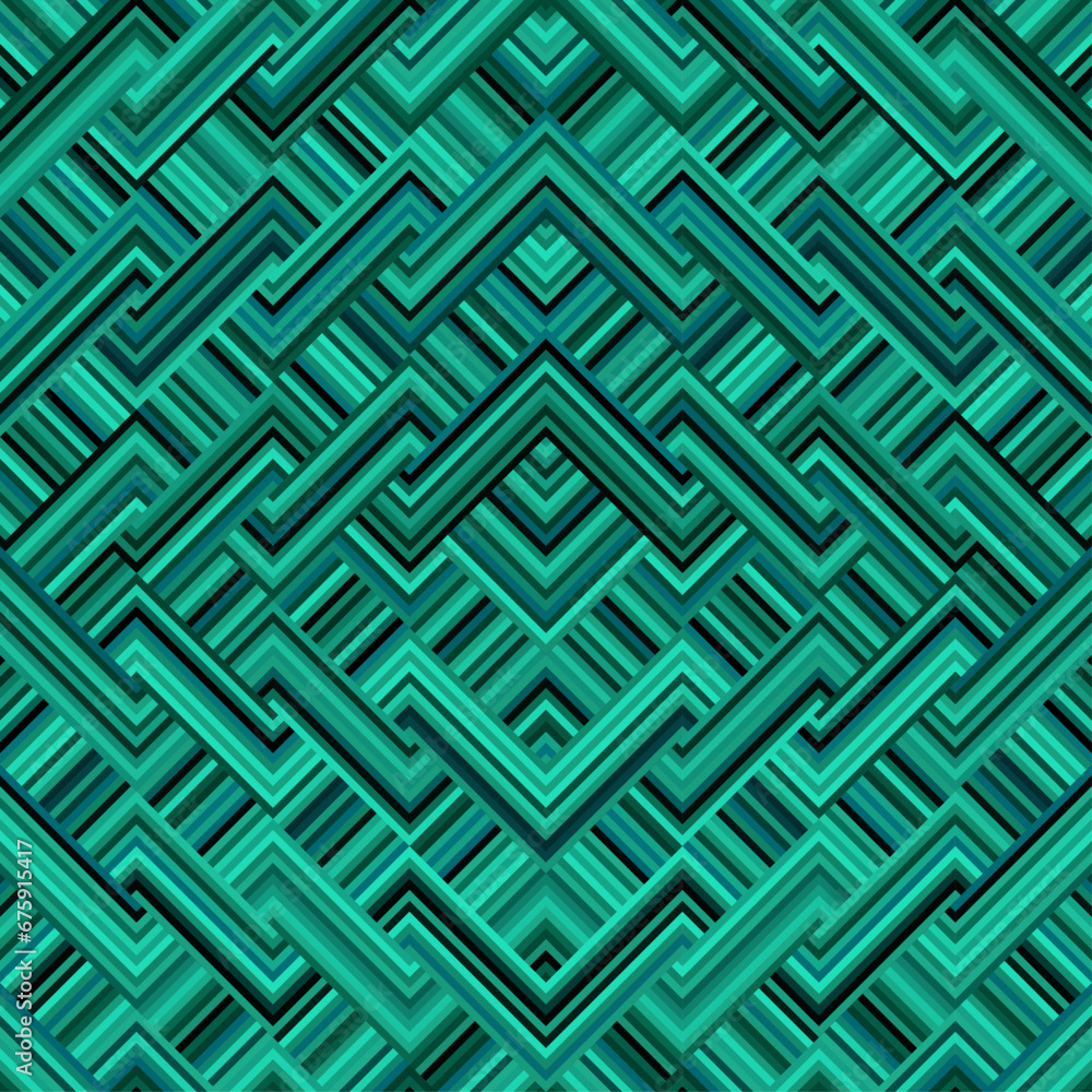 Leinwandbilder seamless vector pattern. tile herringbone geometric pattern . emerald green malachite colors. regula