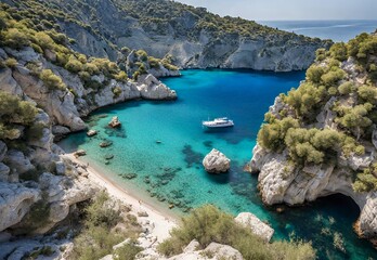 Fototapeta na wymiar Azure Dreams: Exploring Greece's Hidden Blue Coves.