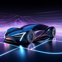 Obraz na płótnie Canvas picture of a futuristic electric black car with a holog