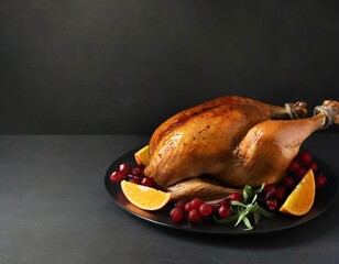 Thanksgiving day delicious turkey on plate meal with copy space