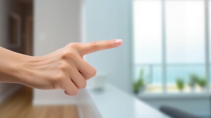 Woman's hand pointing at space, body and stomach in diet, fitness or health and wellness
