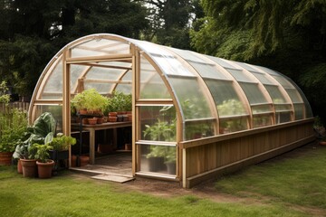 huge greenhouse with a wooden frame - backyard farming