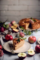 Whole wheat spiced apple pie .selective focus.