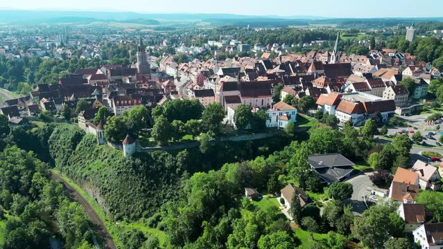 Drone view over the old town of Rottweil, Germany
