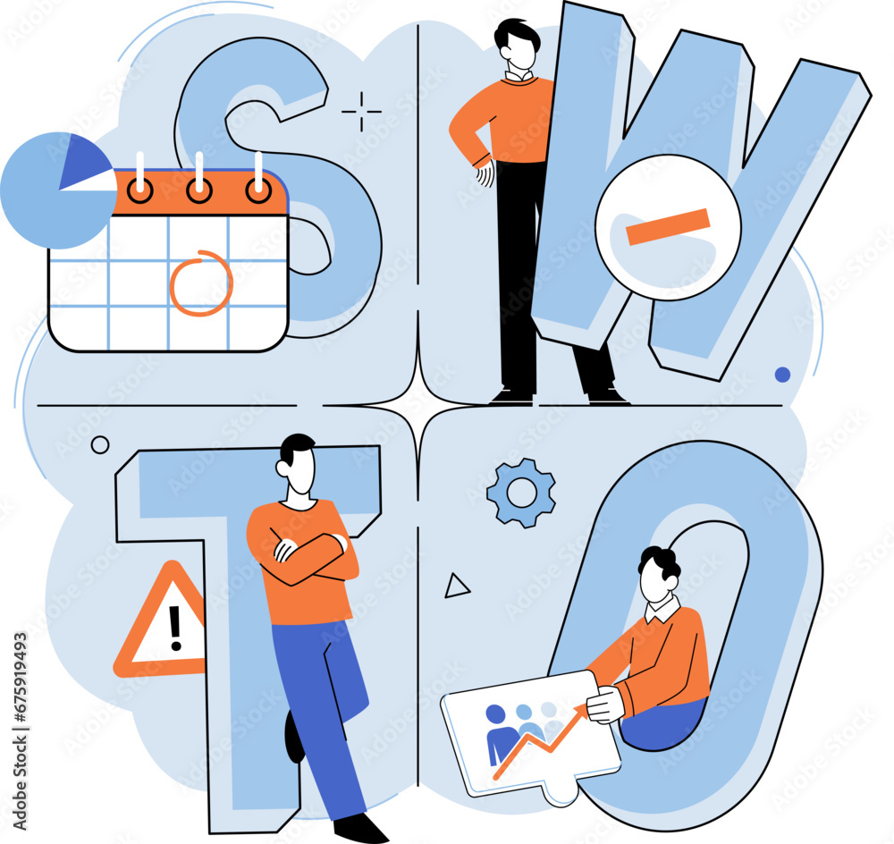 Poster swot analysis. vector illustration. strategies are developed to leverage opportunities and overcome 