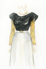 fashion dress design. watercolor painting. illustration