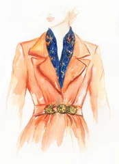 Fotobehang fashion dress design. watercolor painting. illustration © Anna Ismagilova