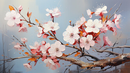 cherry blossoms painted on canvas with oil paints. ai generative
