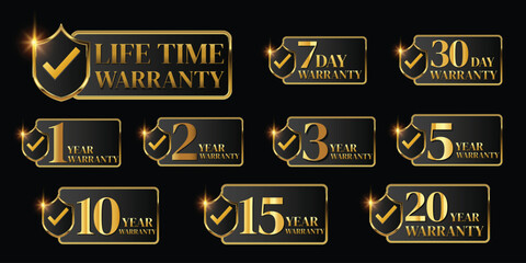 set of golden warranty logo,Vector golden warranty number. 7, 30, 3, 1, 2, 6, 5, 10, life time,logo design. vector illustration