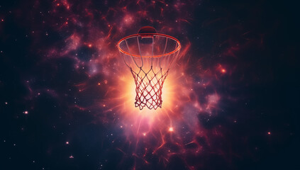 Fototapeta na wymiar basketball hoop and net against a flame background