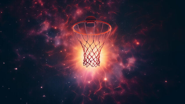 basketball hoop and net against a flame background