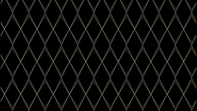 Art deco style diamond pattern. Animated art deco background. Golden diamond shapes on black background.