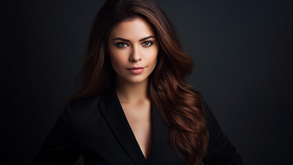 Fototapeta premium Portrait of a businesswoman on a dark background. A businesswoman embodies work.