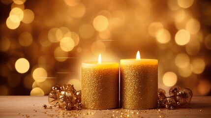 Elegant Christmas Candles on Glowing Gold