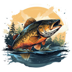 Watercolor Fishing artwork Illustration, Generative Ai - obrazy, fototapety, plakaty