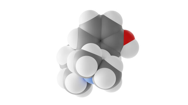 tapentadol molecule, opiate agonists, molecular structure, isolated 3d model van der Waals