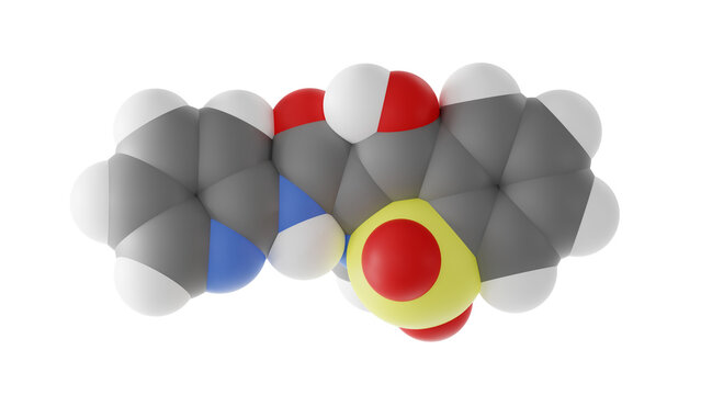 piroxicam molecule, nonsteroidal anti-inflammatory agents, molecular structure, isolated 3d model van der Waals