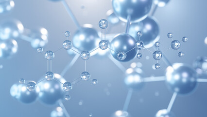 propylparaben molecular structure 3d, flat model, antifungal preservative e216, structural chemical formula view from a microscope