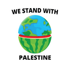 world with Palestine, illustration of the world and watermelon a symbol of world support for Palestinian independence.