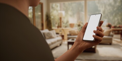 CU Caucasian man using his phone at home, daytime shot