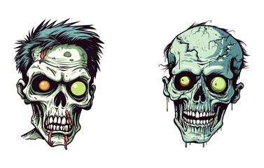 Halloween zombie heads set, vector illustration, Generative Ai.