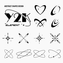 Abstract shape y2k element design, Vector set of geometric brutalism for logo, posters, banners, stickers, fashion design