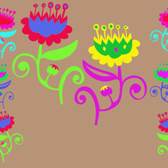 Horizontal ornament    flowers branches . Hand drawn.