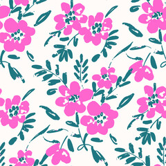 Seamless pattern  with flowers in doodle style. Vector illustration.