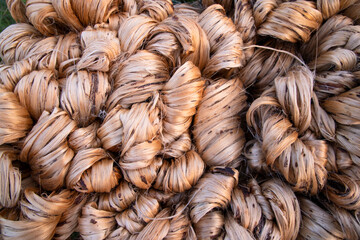 Thick Golden bundle of raw jute fiber abstract Pattern Texture Can be used as a Background wallpaper
