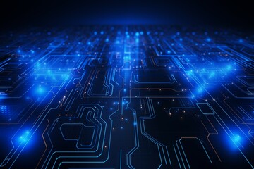 Obraz premium A blue circuit board with a glowing abstract technology background