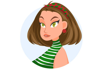 Casual green red chrismast illustration of women in casual clothes and beauty. Female characters in a flat style. Portrait avatar user profile for social media beautiful girl pretty expression 