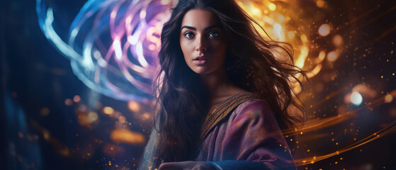 Enchantress in Colors: A Stunning and Vibrant Portrayal of a Mystical Female Wizard, Perfect for Screensavers and Desktop Backgrounds
