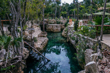 Mexico, in the jungle of cenotes Tulum, Casa Tortuga underground lake
