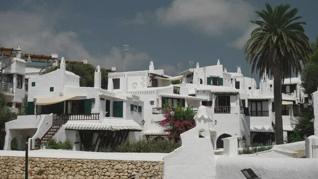The picturesque Binibeca Village (Binibequer Vell) in Menorca Island Spain, with its unique architecture traditional white houses