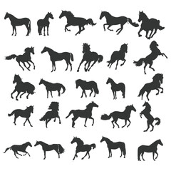 Vector silhouette horse running, collection