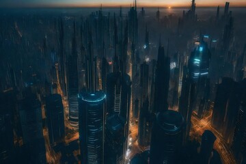 A modern futuristic city in the future world, nature