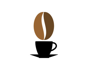 Coffee cup with coffee beans above vector logo
