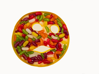 Colorful Jelly beans in a shape of a smiley face