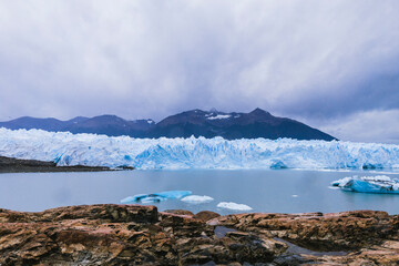 View of the Perito Moreno glacier from the rocks, Patagonia, Argentina.