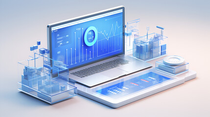 laptop showing digital data dashboard big data analytics