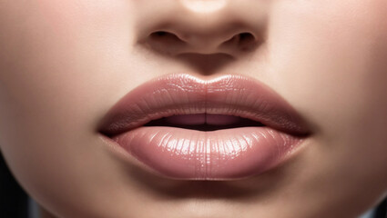 Obraz premium Beautiful Woman's Lips with Neutral Lipstick: Close-up Shot