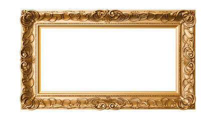 Antique carved gilded frame isolated on white background. Vintage golden rectangle frame for photo, Isolated on transparent background.
