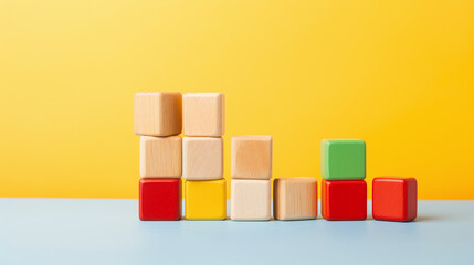 Bunte Holzbausteine, ein fröhliches Kinderspielzeug, das Kreativität und Spaß fördert, Aufbau