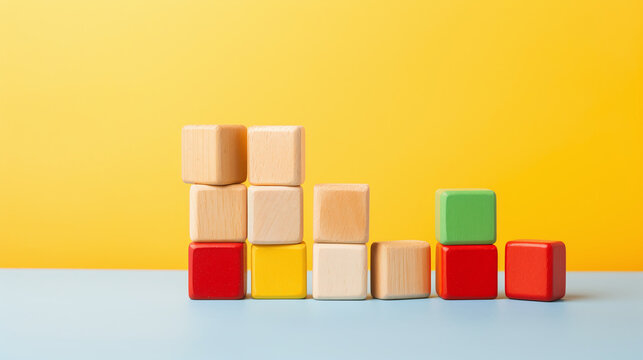 Bunte Holzbausteine, ein fr&ouml;hliches Kinderspielzeug, das Kreativit&auml;t und Spa&szlig; f&ouml;rdert, Aufbau
