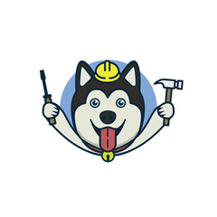 Dog With Arsitect Tools Design Vector