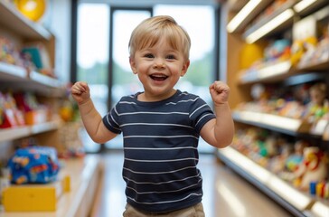 Little boy with a smile in a toy store