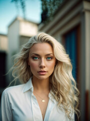 Fototapeta premium close up einer jungen Frau mit langen Haaren, generated image