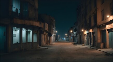 Fototapeta na wymiar Abandoned City at Night, Empty Night City, No People, Realistic